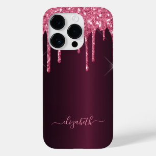 Burgundy pink glitter script name script Case-Mate iPhone 14 pro case