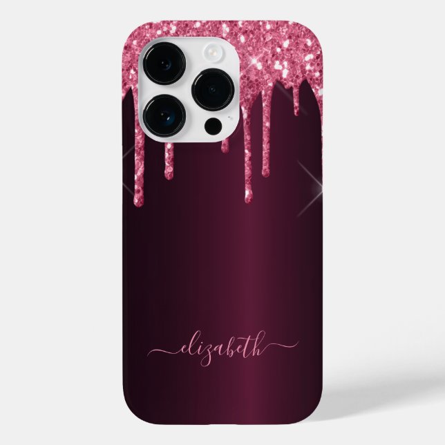 Burgundy pink glitter script name script Case-Mate iPhone case (Back)