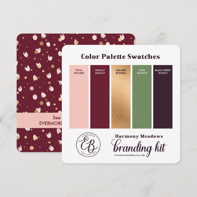 Burgundy Pink & Gold Colour Palette Swatch Card (Front/Back)