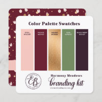 Burgundy Pink & Gold Colour Palette Swatch Card