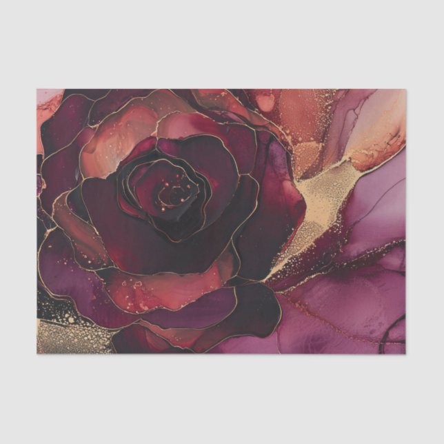 Burgundy Pink Gold Floral  Tissue Paper (Front)