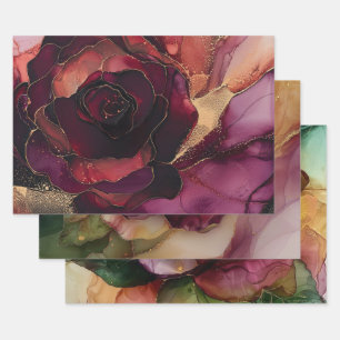 Burgundy Pink Gold Floral  Wrapping Paper Sheet
