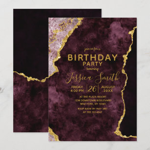 Burgundy Pink Gold Foil Birthday Party Invitation