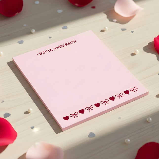 Burgundy Pink Hearts & Bows Valentines Day Custom Notepad (Creator Uploaded)