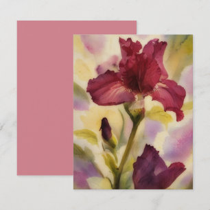 Burgundy Pink Iris Flower Art Note Card Set