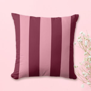 Burgundy Pink Large Stripe Pattern Bold Cherry Red Cushion