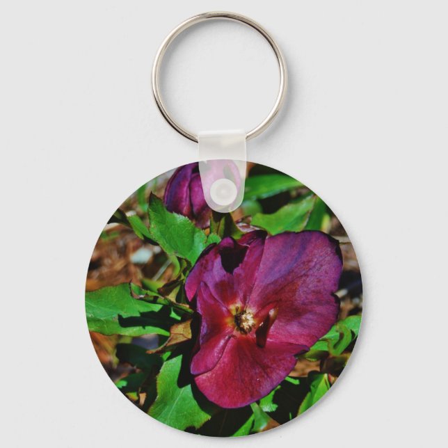 Burgundy Pink Lenten Rose Key Ring (Front)