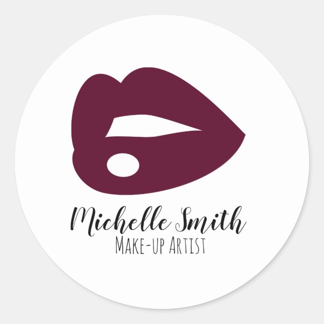 Burgundy Pink lips design Make-up artist Classic Round Sticker (Front)