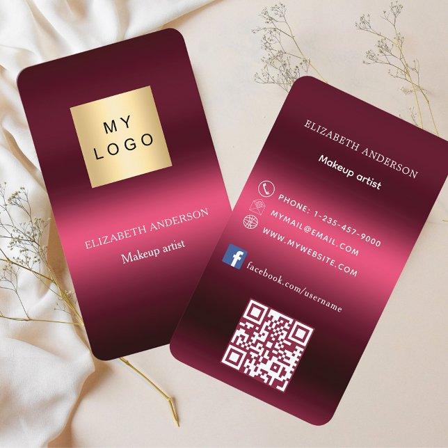 Burgundy pink logo Qr code Facebook Business Card (Creator Uploaded)