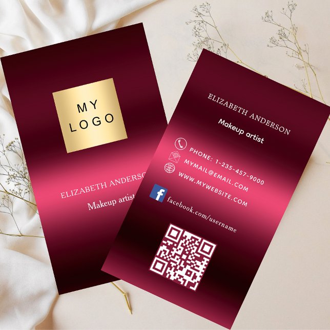 Burgundy pink logo Qr code Facebook Business Card (Creator Uploaded)