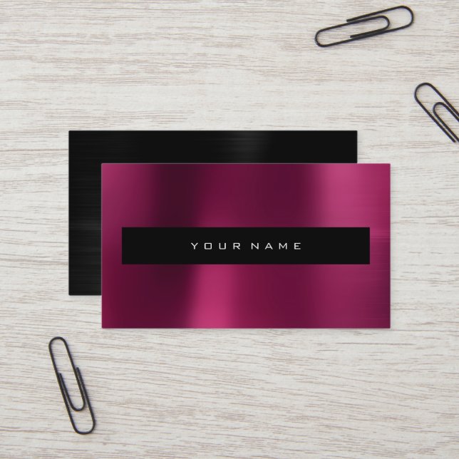 Burgundy Pink Metallic Black Fashion Stylist Business Card (Front/Back In Situ)