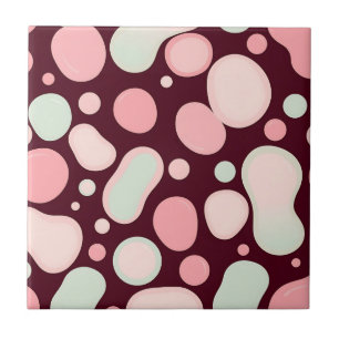 Burgundy Pink Mint Organic Blob Pattern Abstract Ceramic Tile