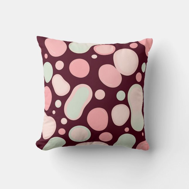 Burgundy Pink Mint Organic Blob Pattern Abstract Cushion (Front)