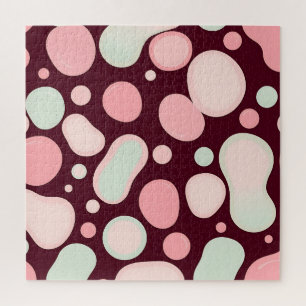 Burgundy Pink Mint Organic Blob Pattern Abstract Jigsaw Puzzle