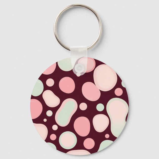 Burgundy Pink Mint Organic Blob Pattern Abstract Key Ring (Front)