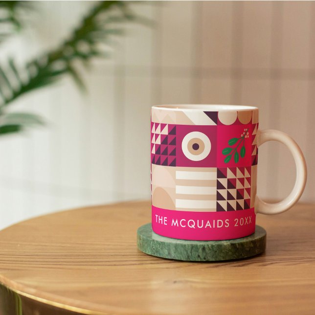  Burgundy Pink Modern Geometric Christmas Coffee Mug (Creator Uploaded)