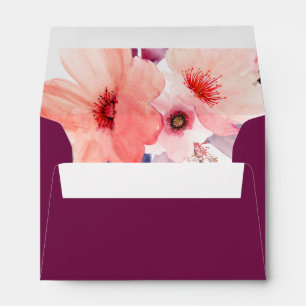 Burgundy Pink Modern Watercolor Floral Wedding Envelope