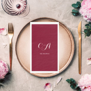 Burgundy pink monogram birthday napkin