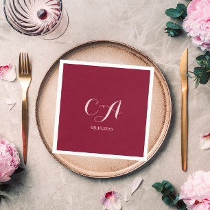 Burgundy pink monogram birthday napkin