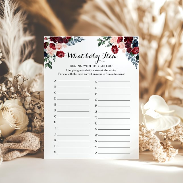 Burgundy Pink Navy Floral ABC Baby Shower Game (Creator Uploaded)