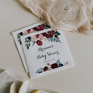 Burgundy Pink Navy Floral Baby Shower  Napkin