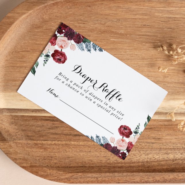 Burgundy Pink Navy Floral Diaper Raffle Ticket  Enclosure Card (Creator Uploaded)