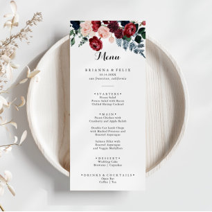 Burgundy Pink Navy Floral Dinner Menu