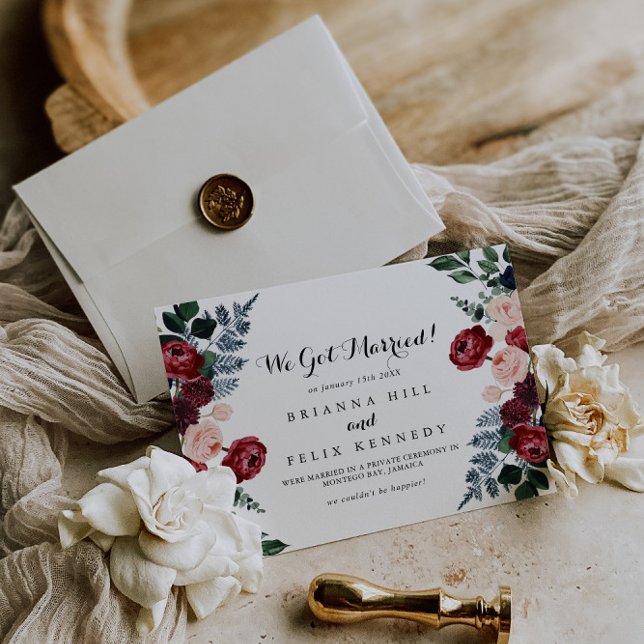 Burgundy Pink Navy Floral Elopement Announcement (Creator Uploaded)