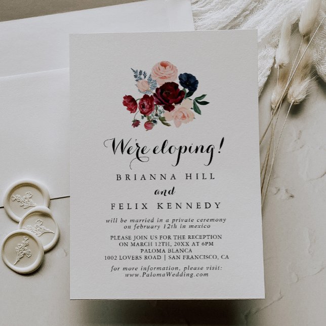 Burgundy Pink Navy Floral Elopement Reception  Invitation (Creator Uploaded)