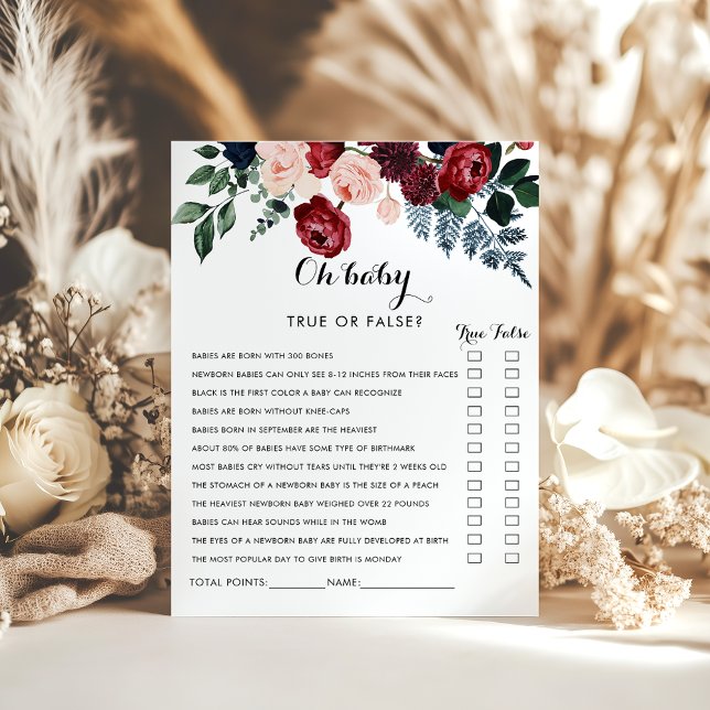 Burgundy Pink Navy Floral Oh Baby Shower Game (Creator Uploaded)