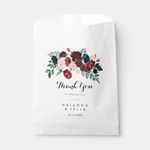 Burgundy Pink Navy Floral Thank You Wedding  Favour Bag