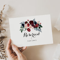 Burgundy Pink Navy Floral Wedding Reserved Sign