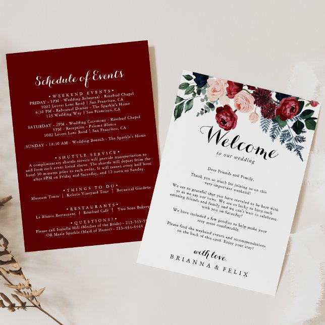 Burgundy Pink Navy Floral Wedding Welcome Letter (Creator Uploaded)