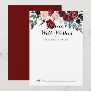 Burgundy Pink Navy Floral Wedding Well Wishes  Advice Card