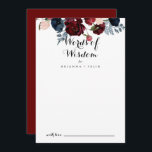 Burgundy Pink Navy Floral Wedding Words of Wisdom  Advice Card<br><div class="desc">This burgundy pink navy floral wedding words of wisdom advice card is perfect for a rustic wedding. The design features watercolor pink, blush, navy, blue and burgundy peonies, roses with green foliage neatly assembled into elegant bouquets. These cards are perfect for a wedding, bridal shower, baby shower, graduation party &...</div>