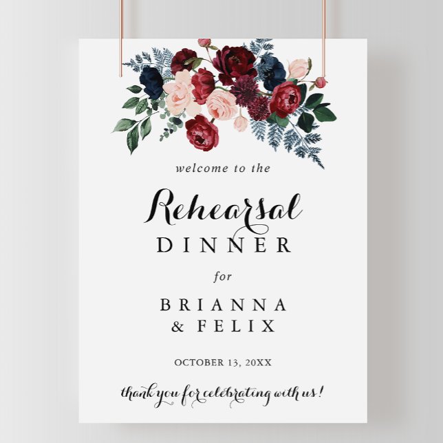 Burgundy Pink Navy Rehearsal Dinner Welcome Sign (Creator Uploaded)