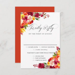 Burgundy Pink Oran Wedding RSVP Card, Meal Options