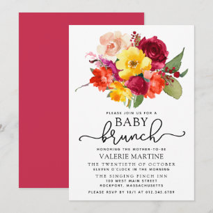 Burgundy Pink Orange Yellow Baby Brunch Invitation