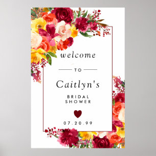 Burgundy Pink Orange Yellow Bridal Shower Welcome  Poster