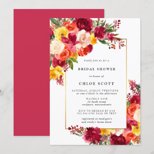 Burgundy Pink Orange Yellow Floral Bridal Shower I Invitation