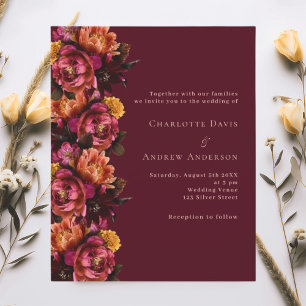 Burgundy pink peach floral wedding invitation