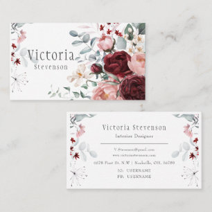 Burgundy Pink Peonies Business Card