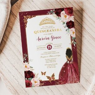 Burgundy Pink Quinceañera Princess Mis Quince Anos Invitation