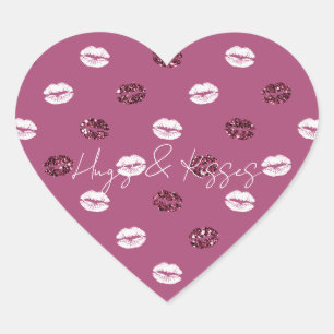 Burgundy Pink Red Glitter White Kisses Lips   Heart Sticker