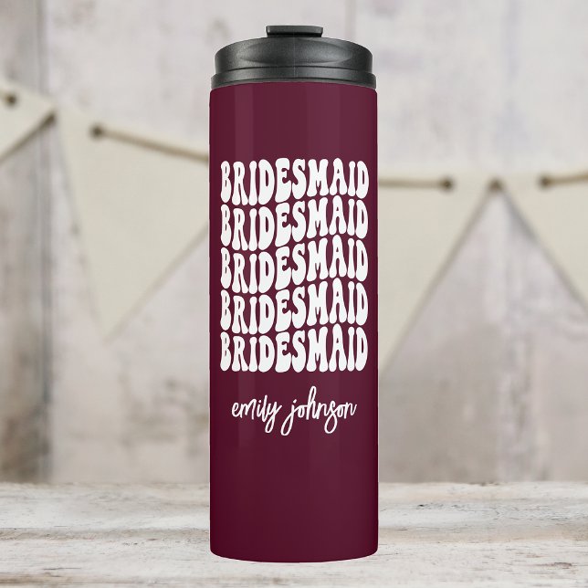 Burgundy Pink Retro Custom Bachelorette Bridesmaid Thermal Tumbler (Creator Uploaded)