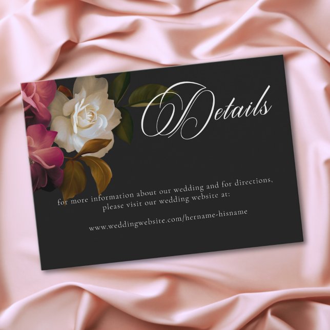 Burgundy & Pink Romantic Rose Black Moody Wedding Enclosure Card (Burgundy & Pink Romantic Rose Black Moody Wedding Enclosure Card)