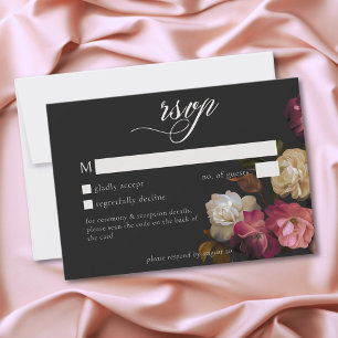 Burgundy Pink Romantic Rose Black Moody Wedding QR RSVP Card