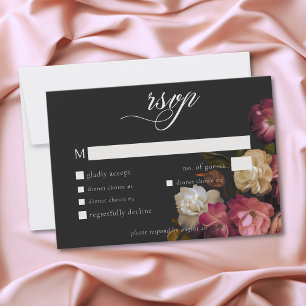 Burgundy & Pink Romantic Rose Black Moody Wedding RSVP Card