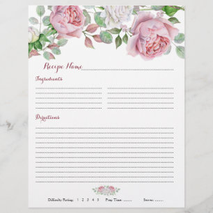 Burgundy Pink Rose Floral Binder Recipe Inserts