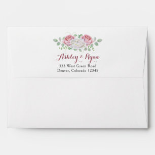 Burgundy Pink Rose Floral Wedding Return Address Envelopes